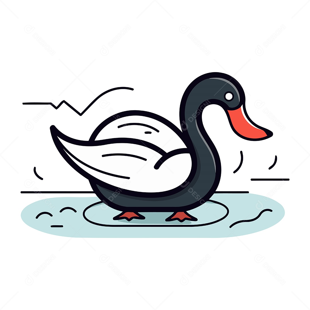 Cisne na Água de Desenho Animado Ilustração Vetor EPS