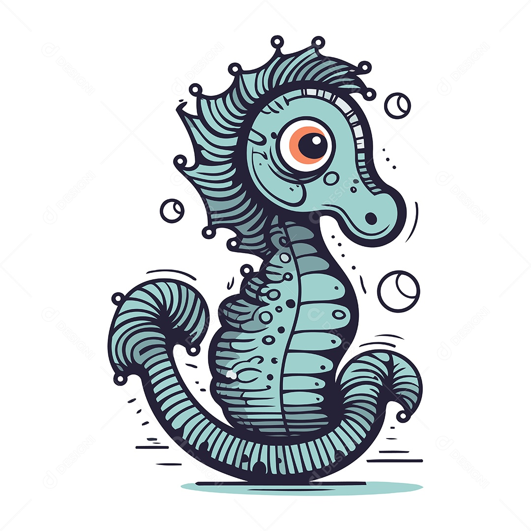 Cavalo Marinho de Desenho Animado Ilustração Vetor EPS