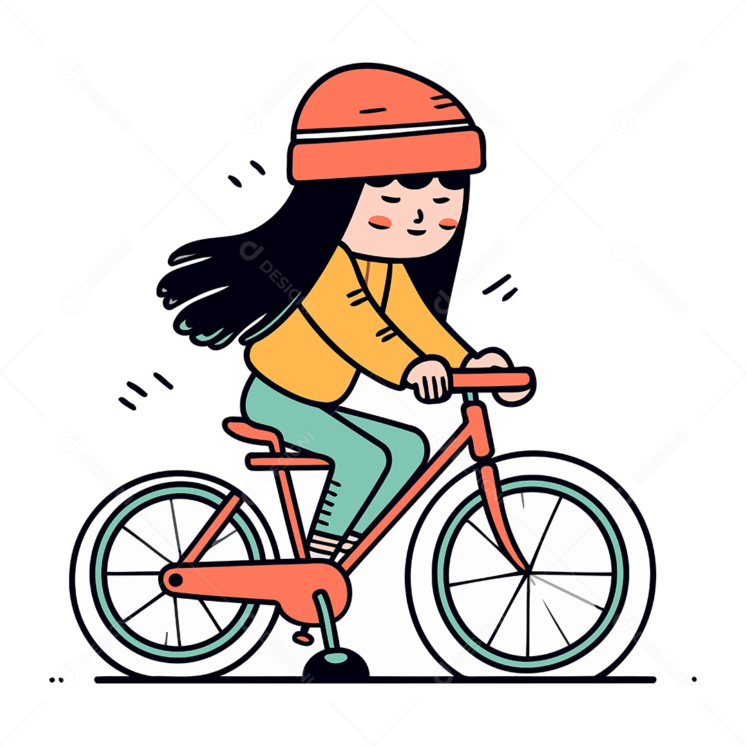 Linda Garota Andando de Bicicleta Ilustração Vetor EPS