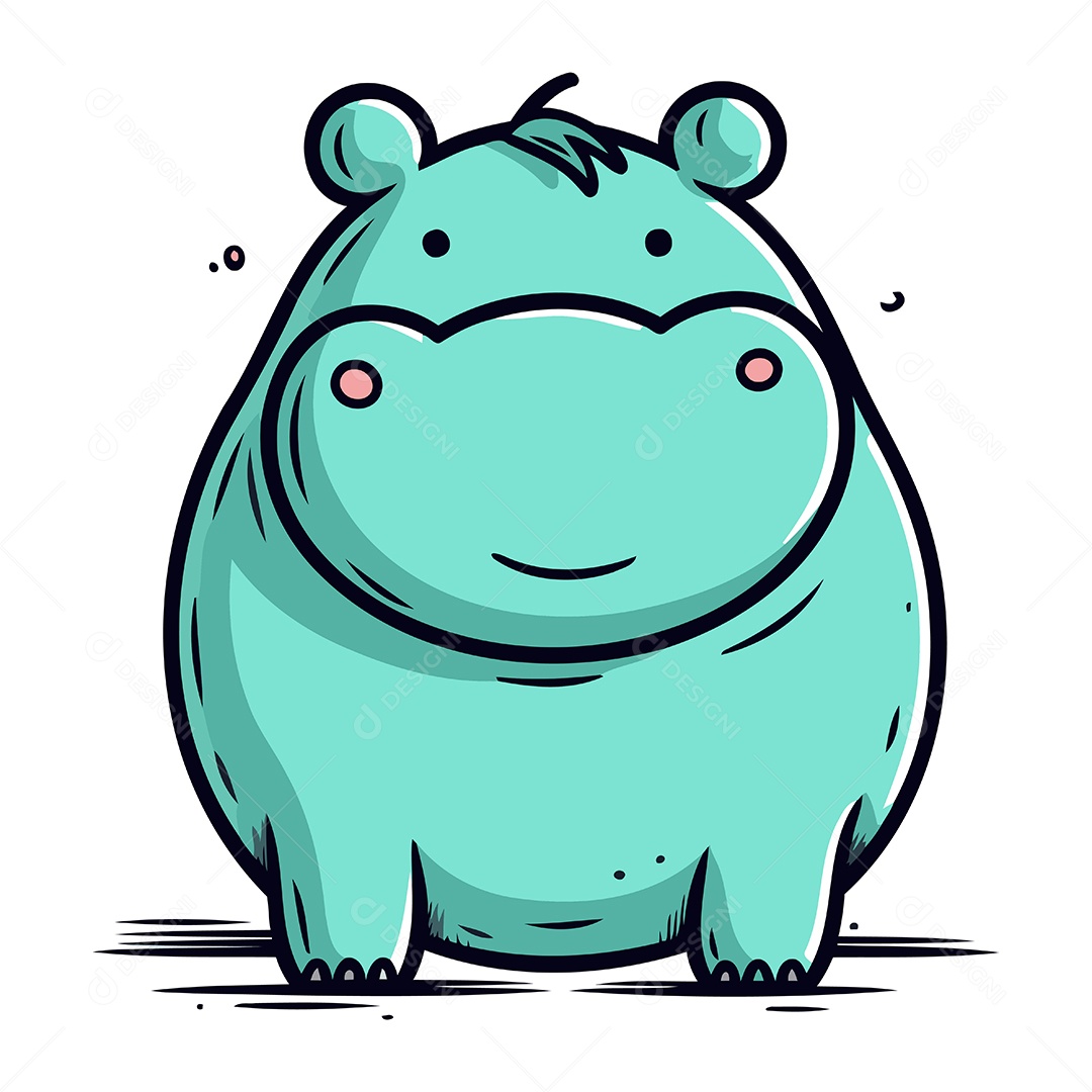 Hipopótamo Fofo de Desenho Animado Ilustração Vetor EPS