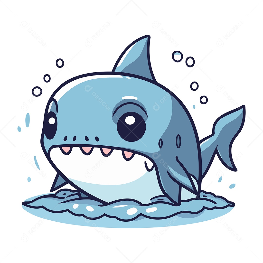 Tubarão Fofo de Desenho Animado Ilustração Vetor EPS