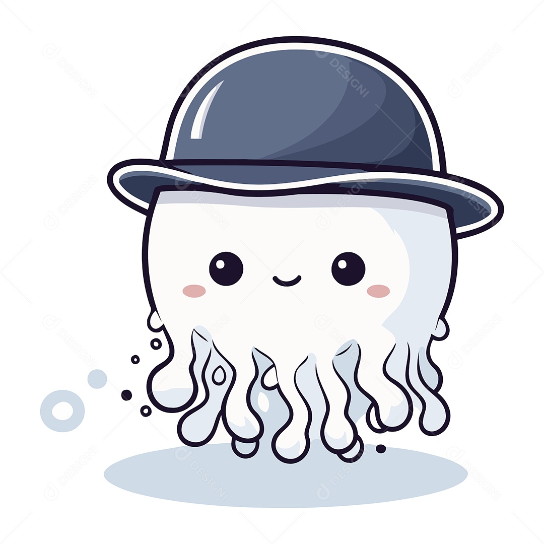 Água Viva Fofa com Chapéu Ilustração Vetor EPS