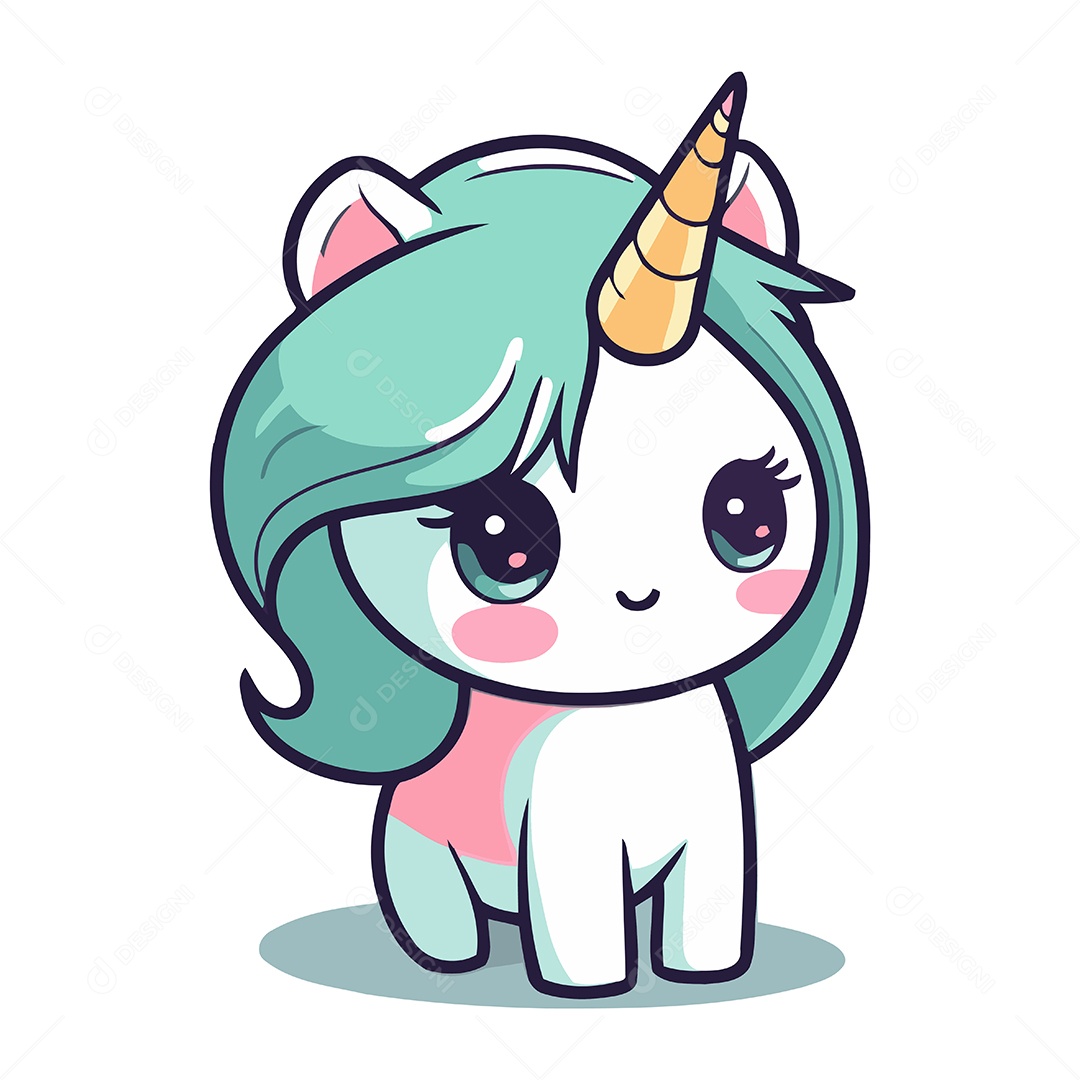 Unicórnio Fofo de Desenho Animado Ilustração Vetor EPS