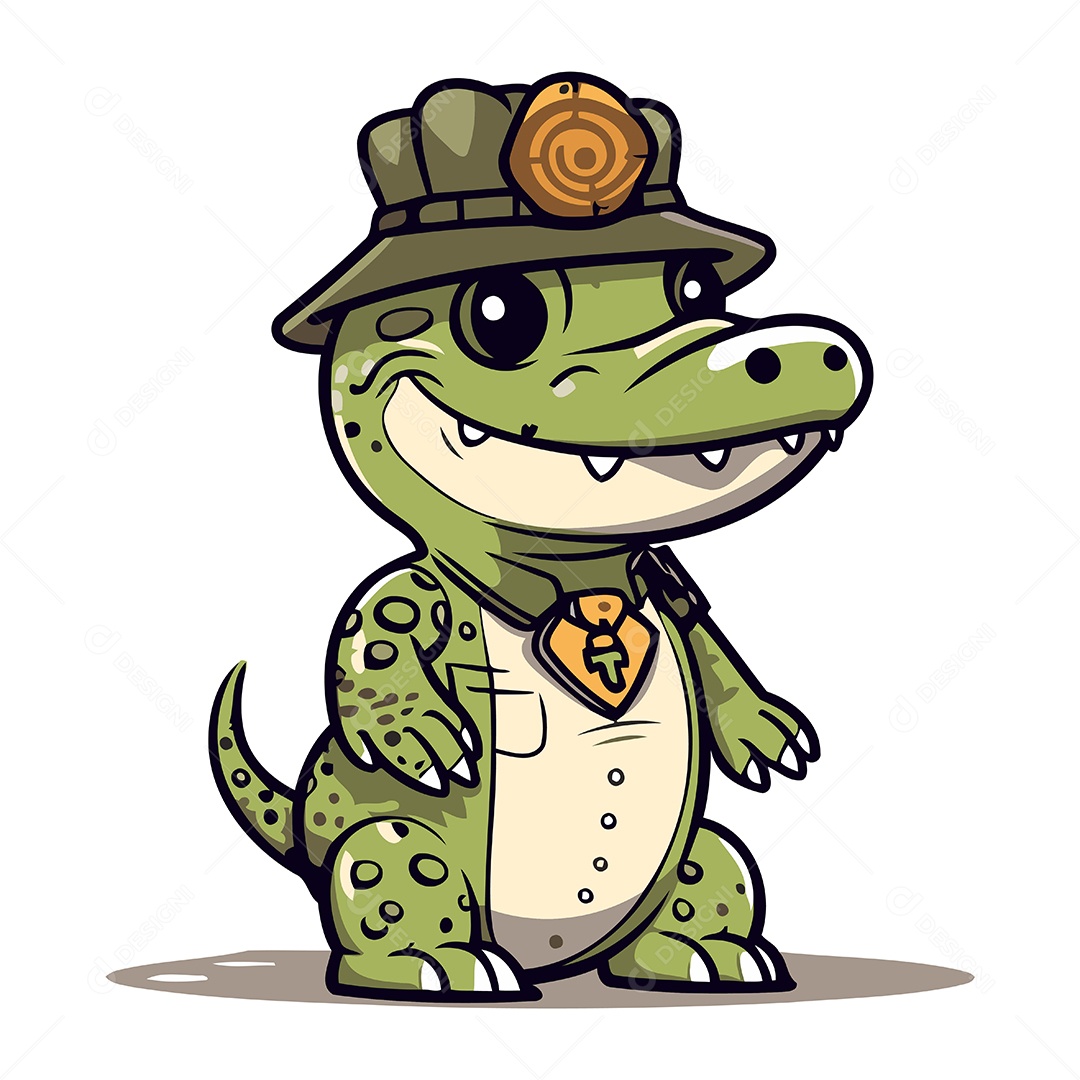 Crocodilo Fofo com Chapéu Ilustração Vetor EPS