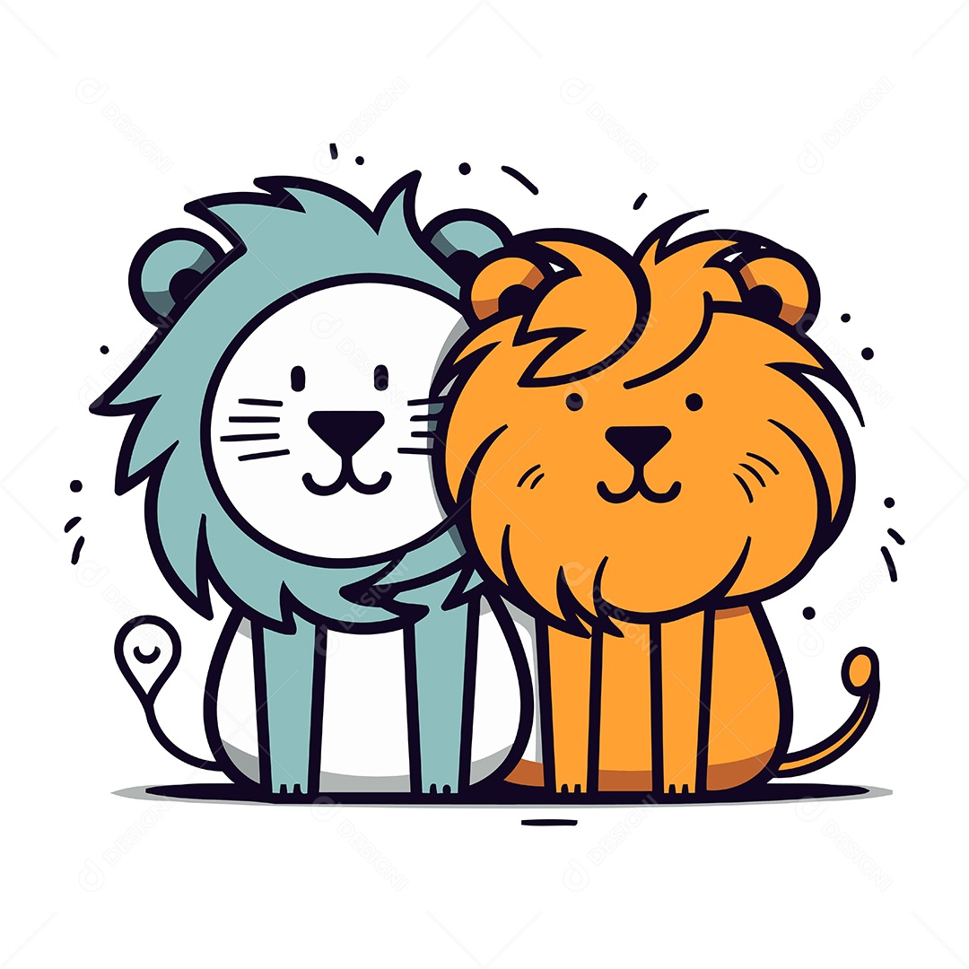 Leão e Leoa de Desenho Animado Ilustração Vetor EPS