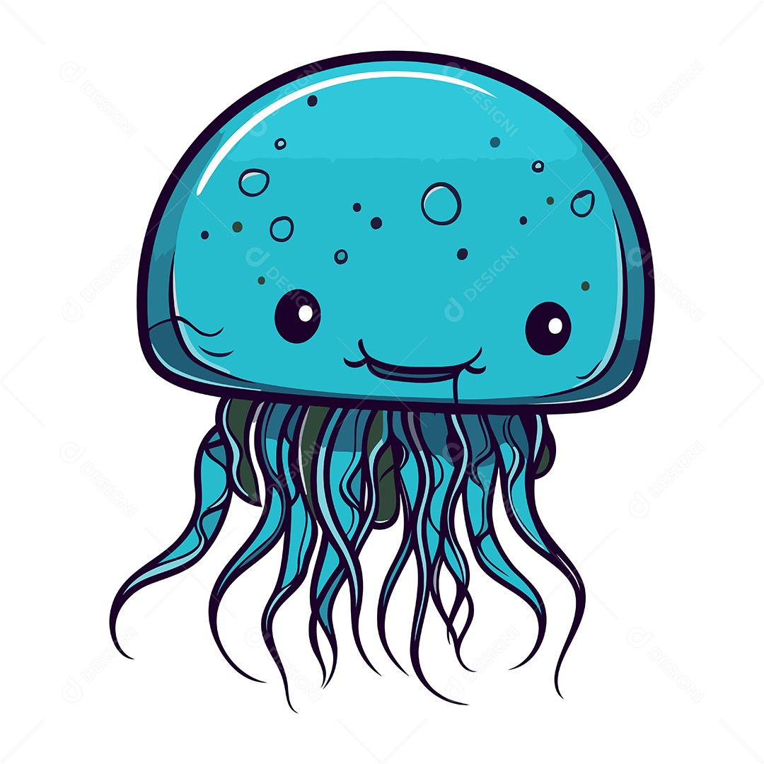 Água Viva Fofa de Desenho Animado Ilustração Vetor EPS