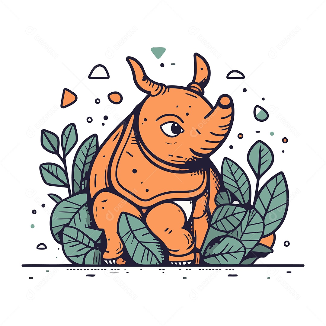Rinoceronte Fofo de Desenho Animado Ilustração Vetor EPS
