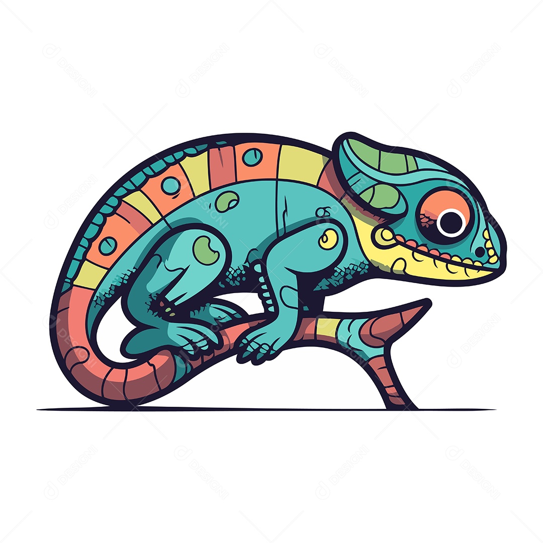 Camaleão Colorido de Desenho Animado Ilustração Vetor EPS