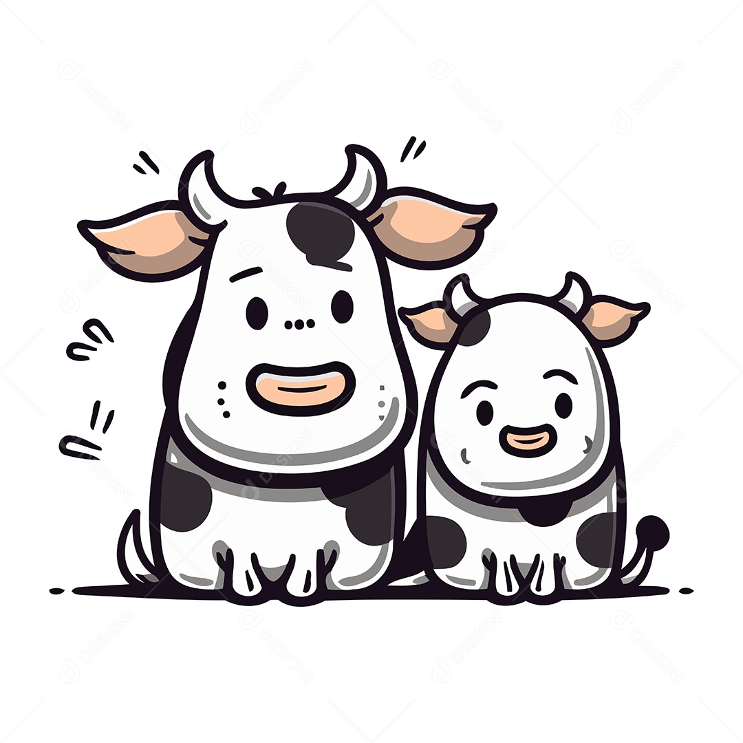 Vaca e Bezerro de Desenho Animado Ilustração Vetor EPS