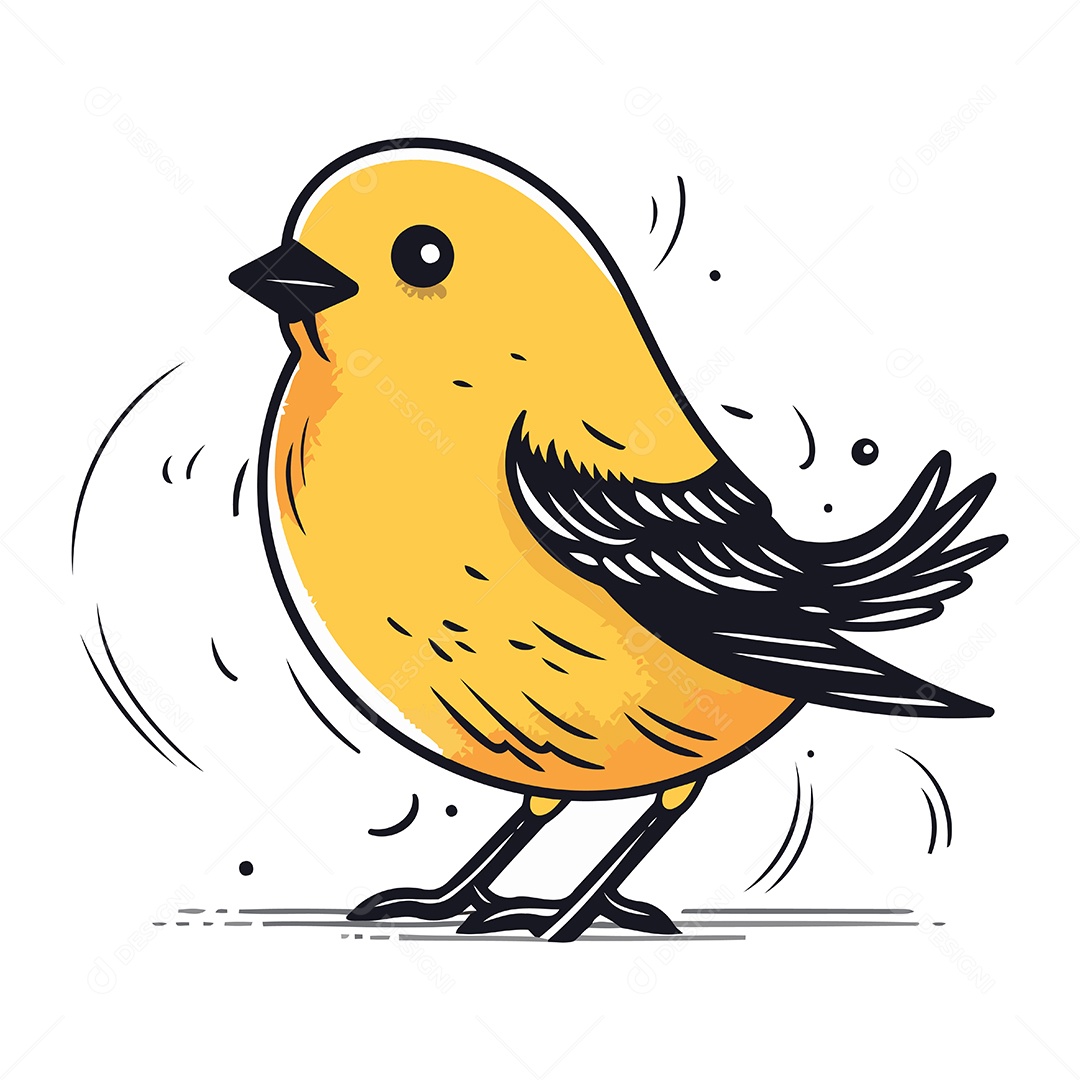 Passarinho Amarelo Fofo Ilustração Vetor EPS
