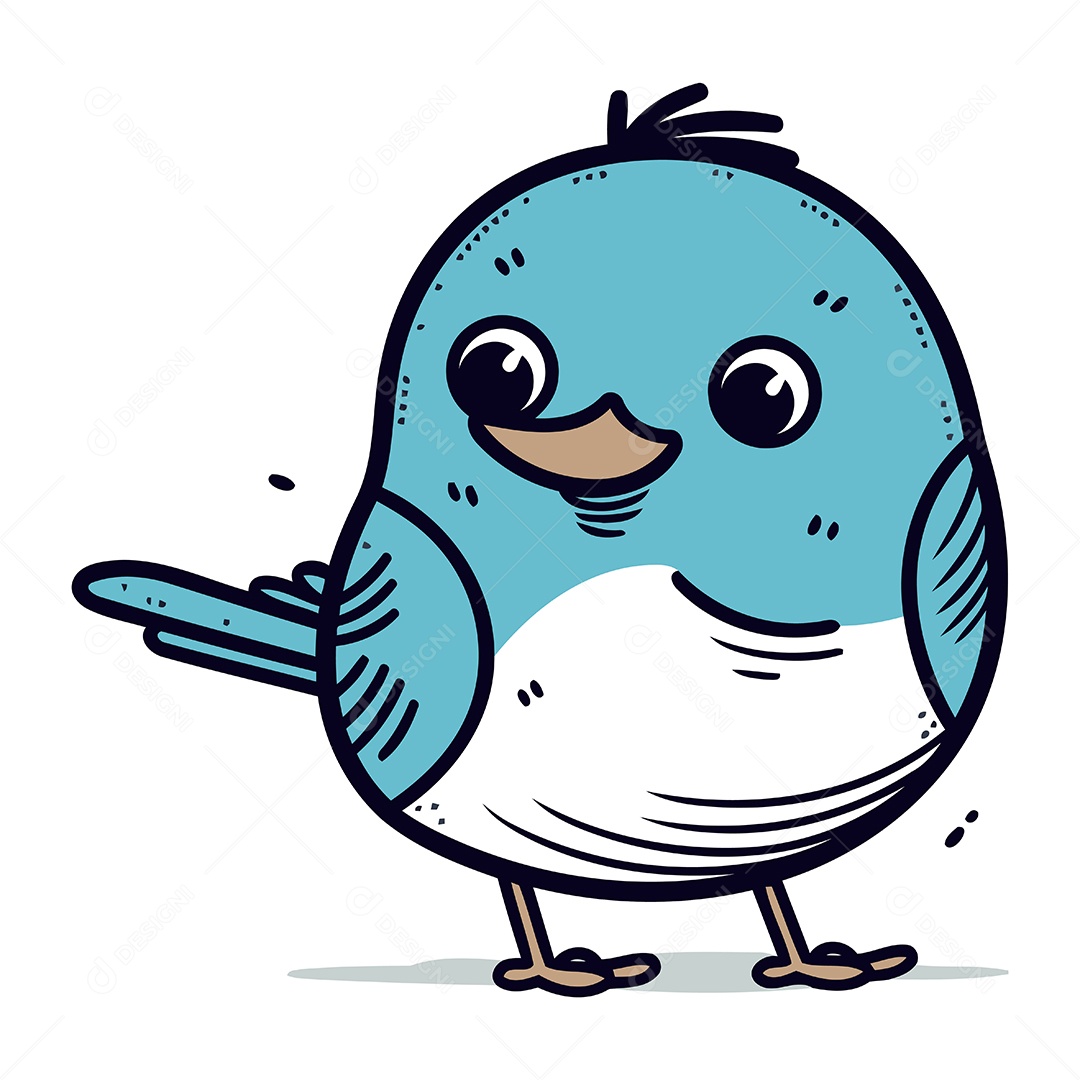 Pássaro Azul Fofo de Desenho Animado Ilustração Vetor EPS