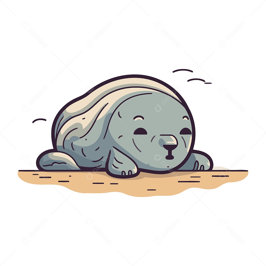 Foca Fofa Dormindo na Areia Ilustração Vetor EPS