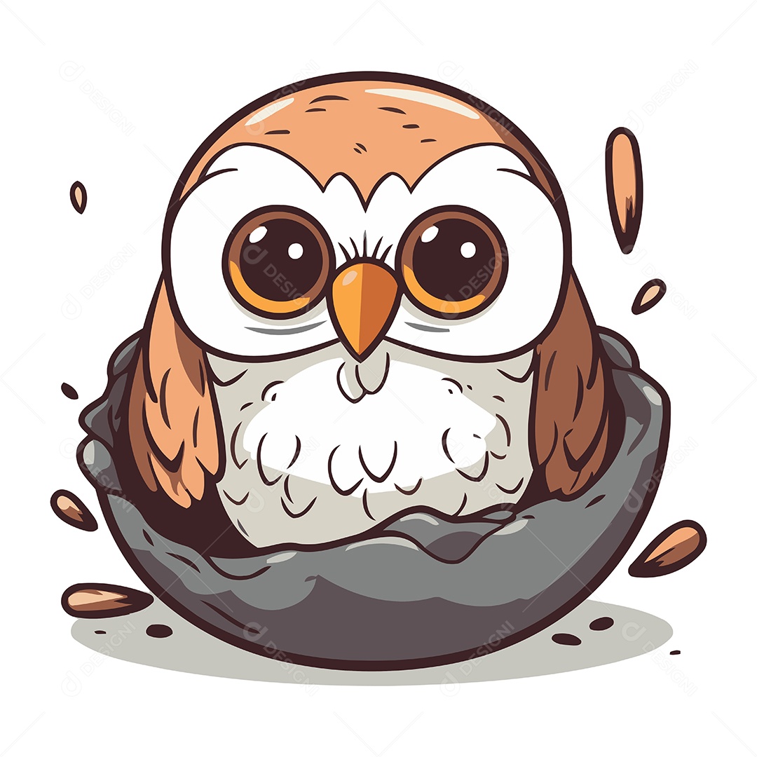 Coruja Fofa Sentada no Ninho Ilustração Vetor EPS