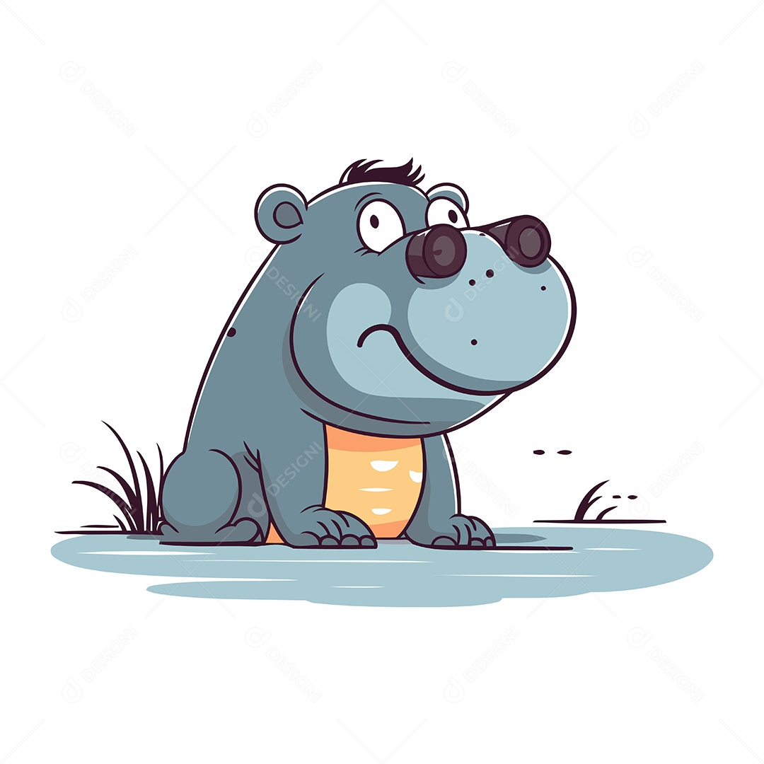 Hipopótamo Fofo de Desenho Animado Ilustração Vetor EPS