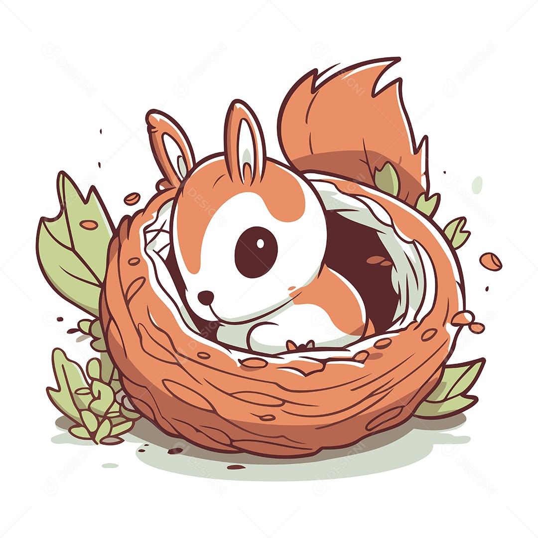 Esquilo Fofo em um Ninho Ilustração Vetor EPS