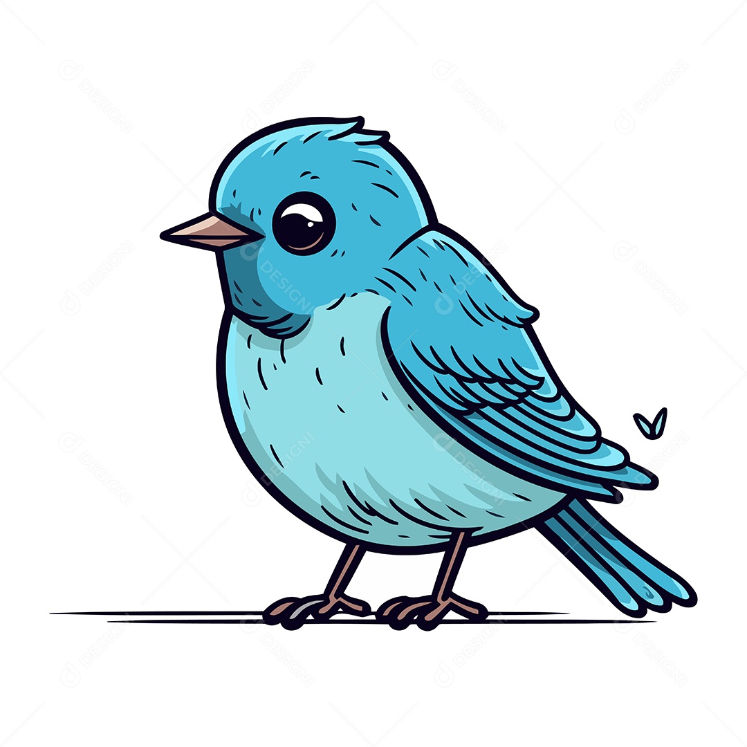 Pássaro Azul Fofo de Desenho Animado Ilustração Vetor EPS