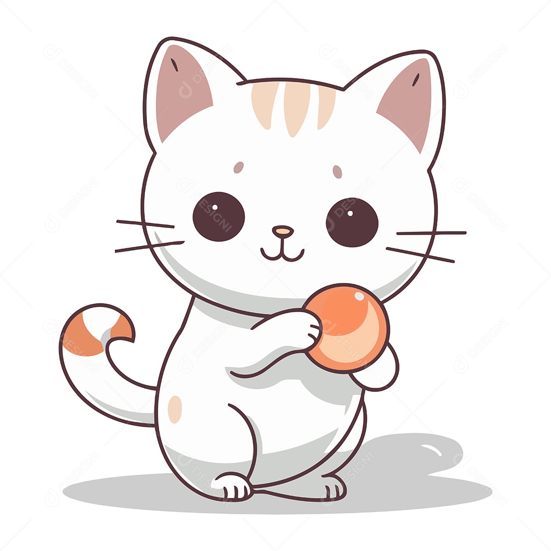 Gato Branco Fofo de Desenho Animado Ilustração Vetor EPS