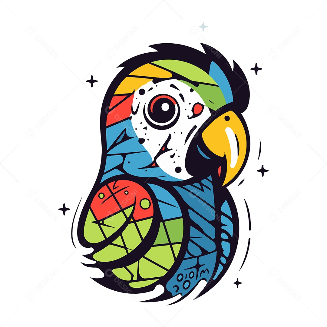 Papagaio Colorido de Desenho Animado Ilustração Vetor EPS