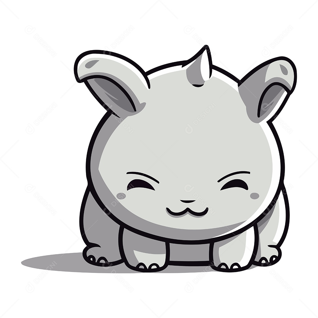 Rinoceronte Fofo de Desenho Animado Ilustração Vetor EPS