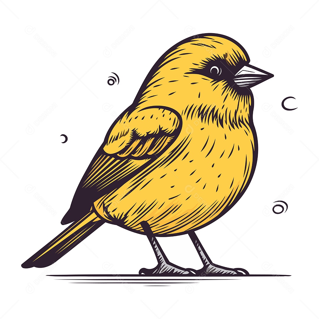 Passarinho Amarelo Fofo Ilustração Vetor EPS