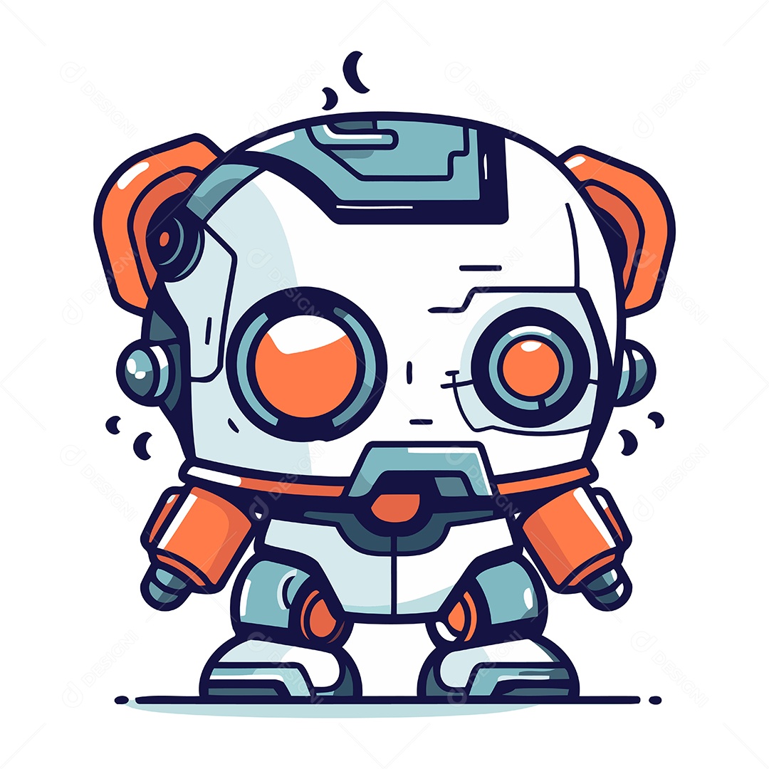 Robô Fofo de Desenho Animado Ilustração Vetor EPS