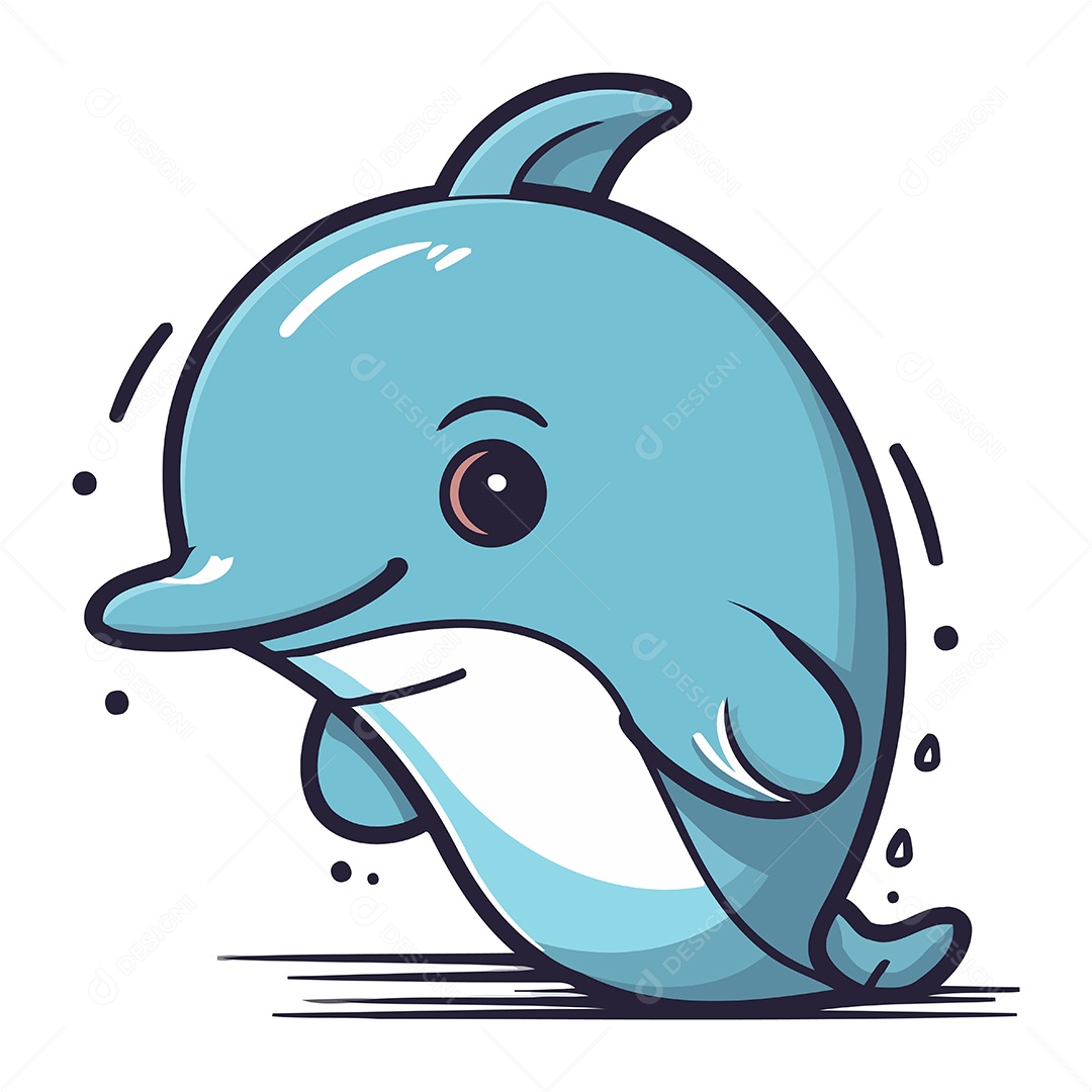 Golfinho Fofo de Desenho Animado Ilustração Vetor EPS