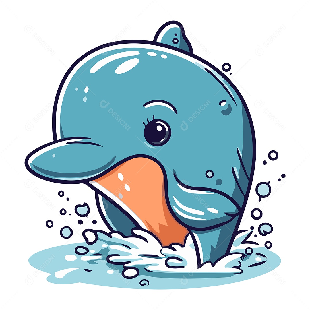 Golfinho de Desenho Animado Ilustração Vetor EPS