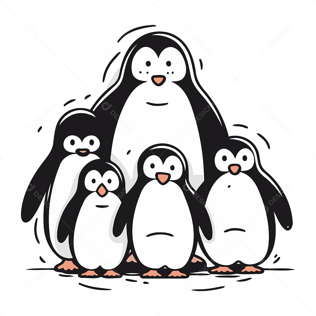Família de Pinguins Desenho Animado Ilustração Vetor EPS