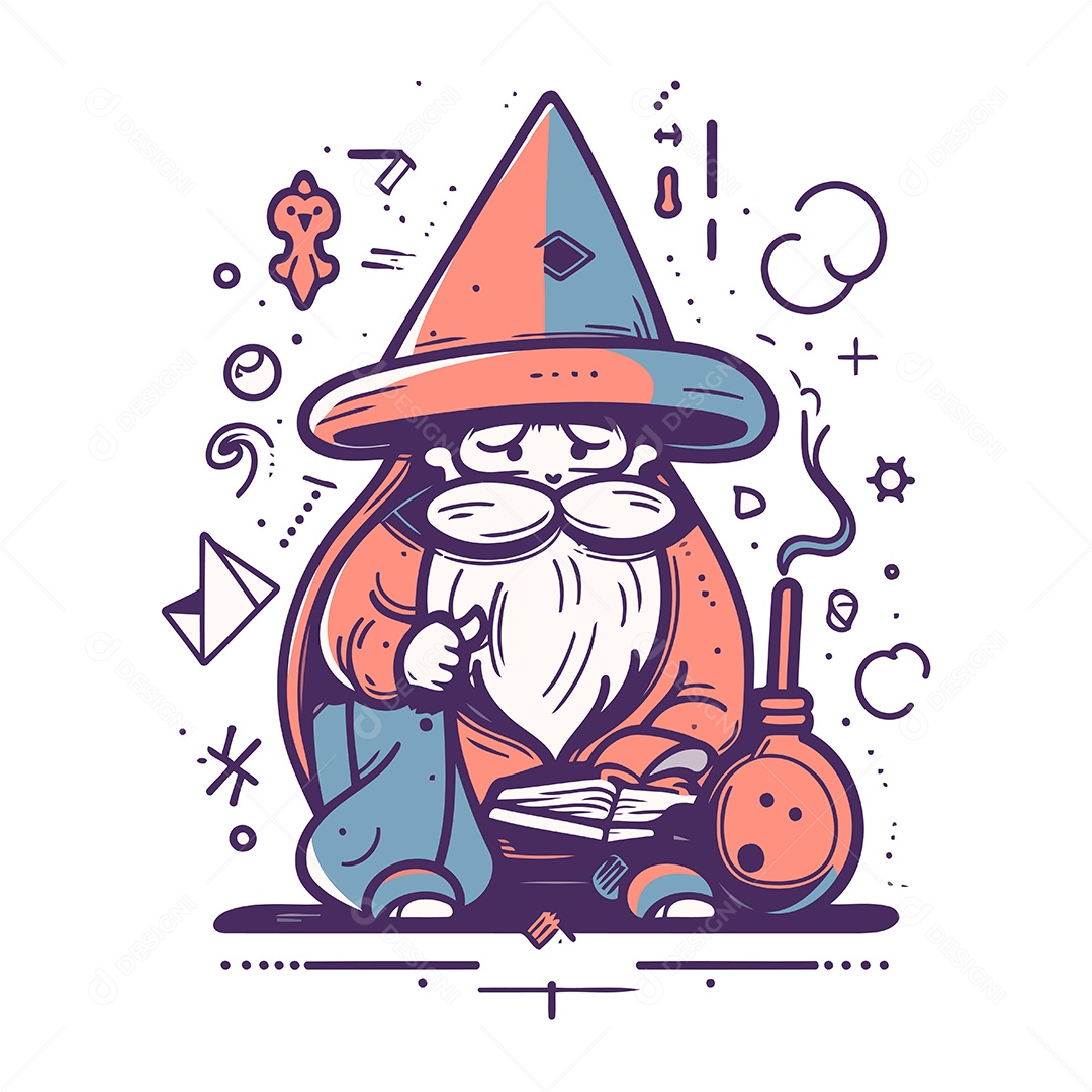 Mago de Chapéu Desenho Animado Ilustração Vetor EPS