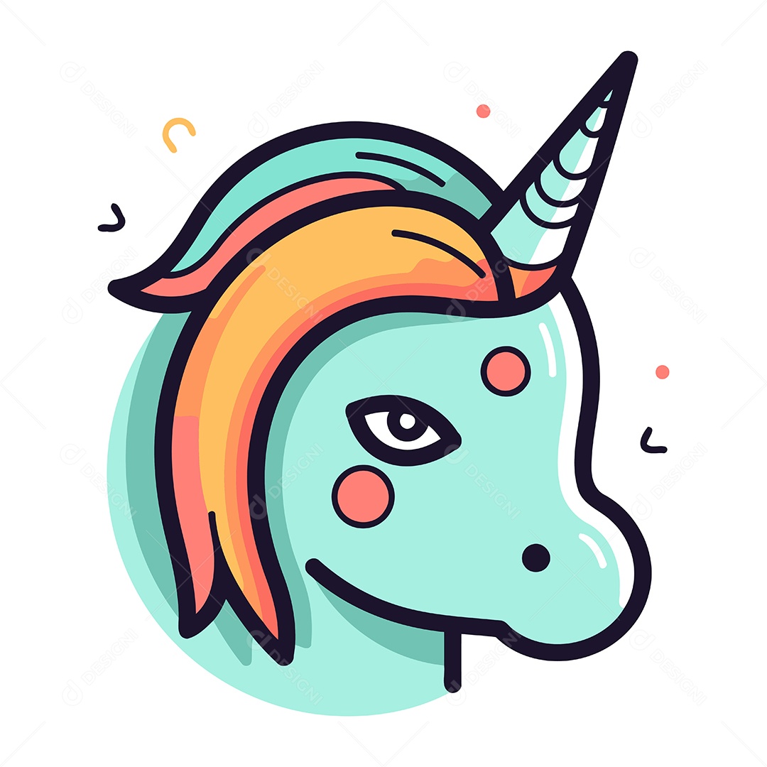 Cabeça de Unicórnio de Desenho Animado Ilustração Vetor EPS