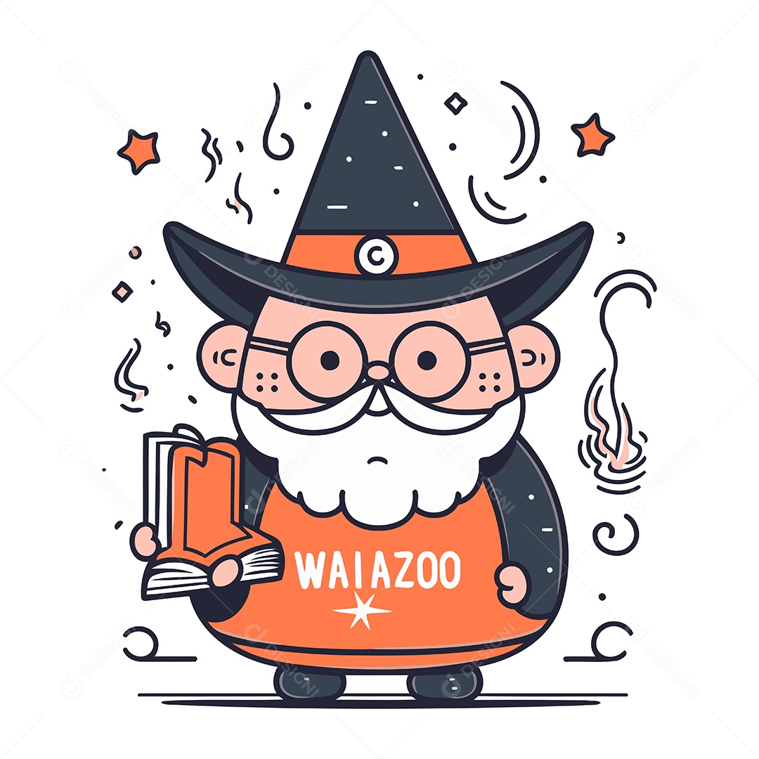 Mago com Livro de Magia Ilustração Vetor EPS