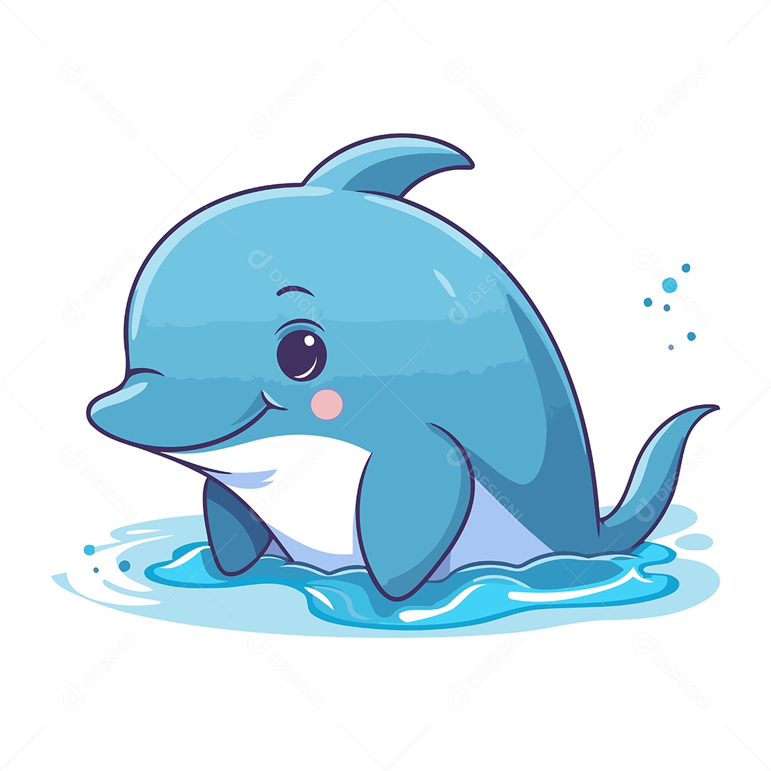 Golfinho Fofo de Desenho Animado Ilustração Vetor EPS