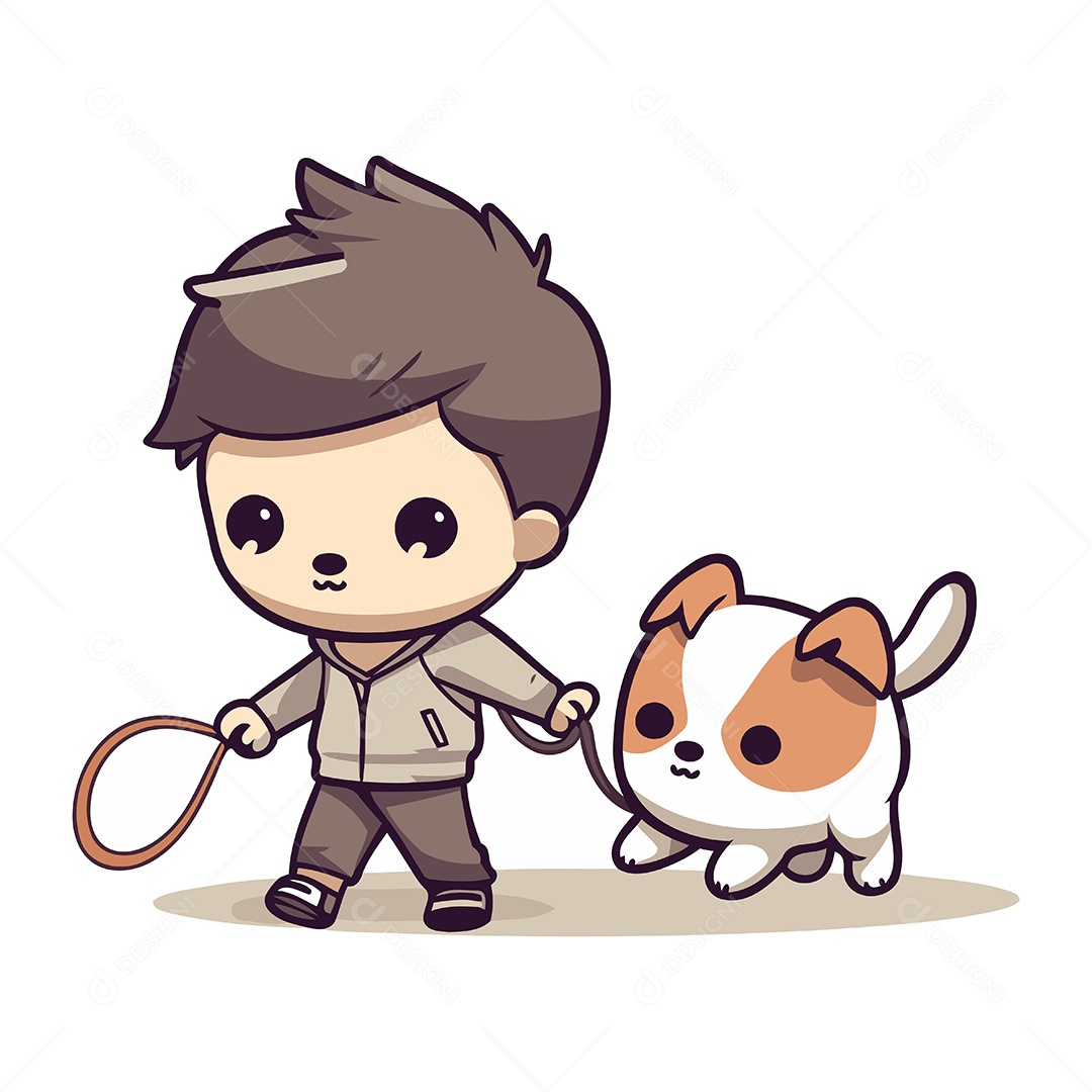 Menino Fofo e Cachorro de Desenho Animado Ilustração Vetor EPS
