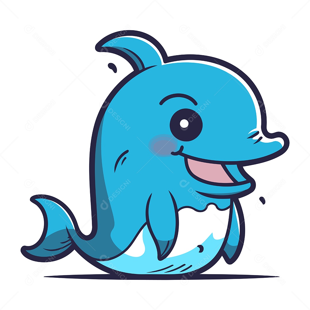 Golfinho Fofo de Desenho Animado Ilustração Vetor EPS