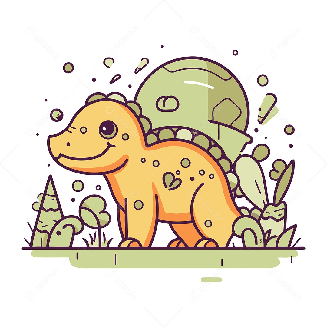 Dinossauro Fofo de Desenho Animado Ilustração Vetor EPS