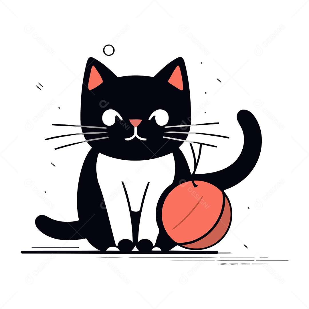 Gato de Desenho Animado com uma Bola Ilustração Vetor EPS