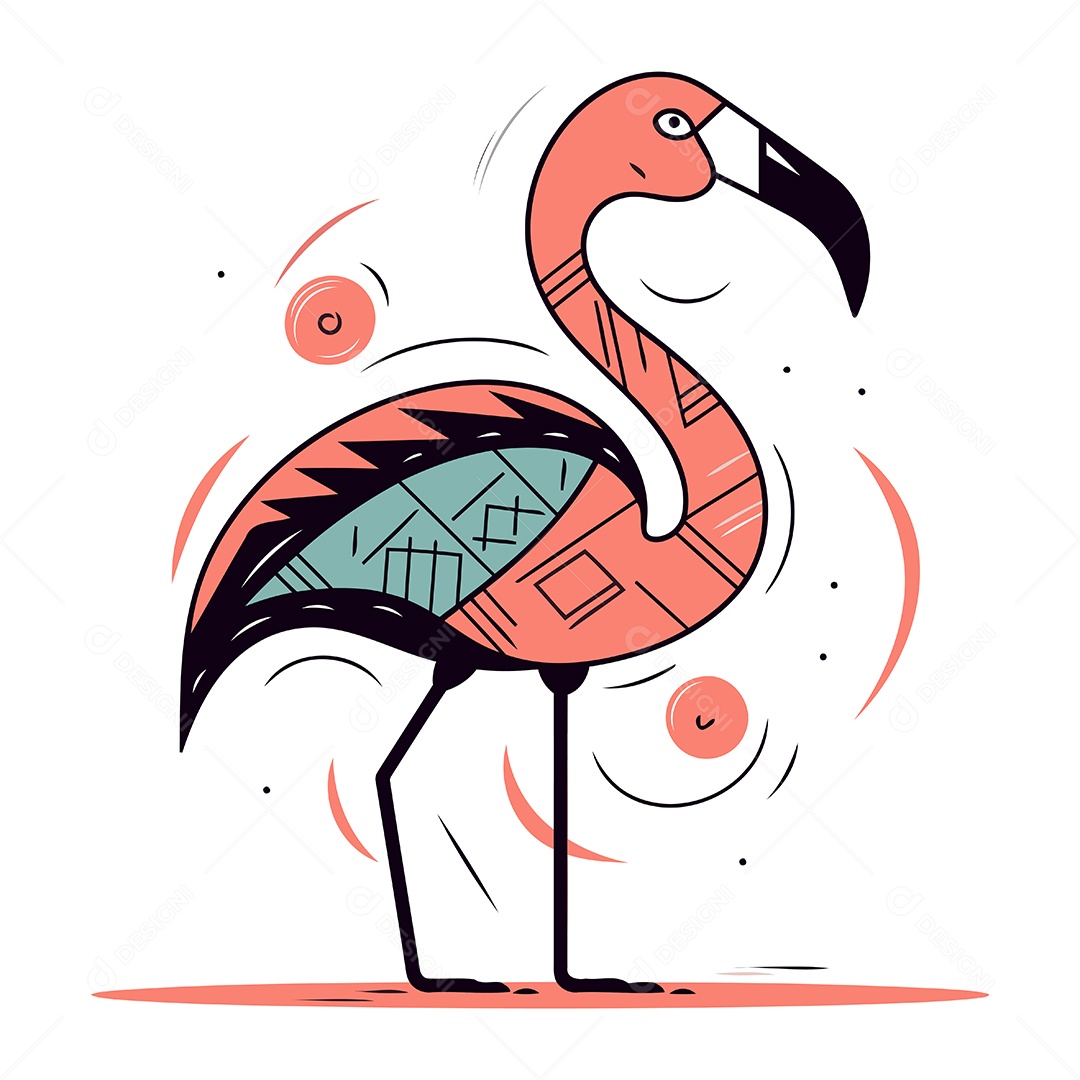 Flamingo Fofo de Desenho Animado Ilustração Vetor EPS