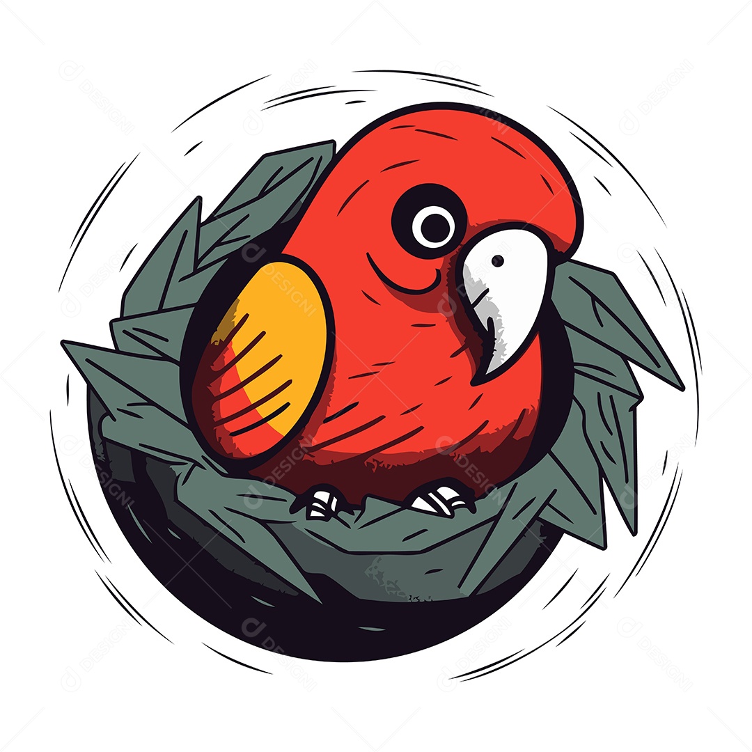 Papagaio no Ninho de Desenho Animado Ilustração Vetor EPS