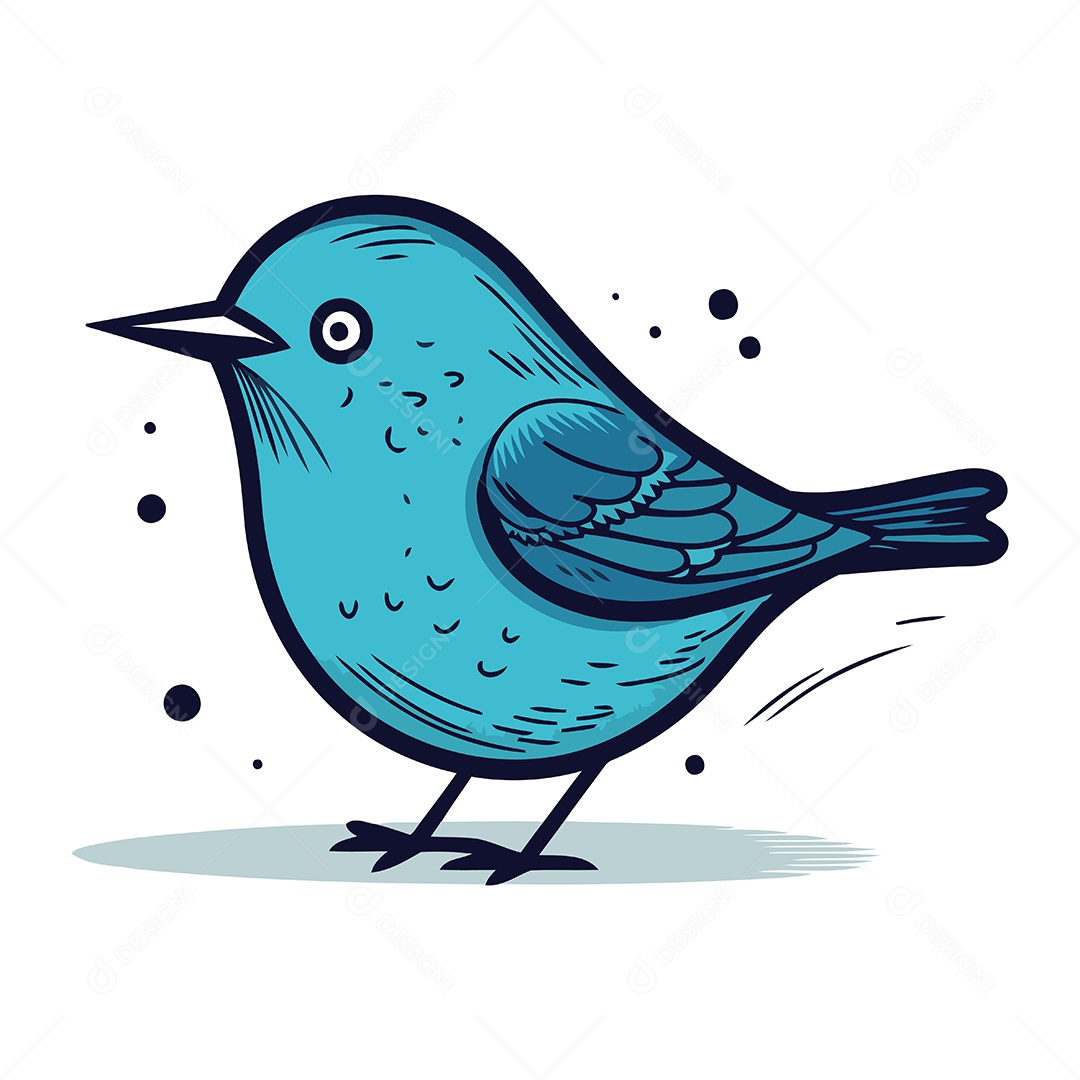 Pássaro Azul Fofo de Desenho Animado Ilustração Vetor EPS