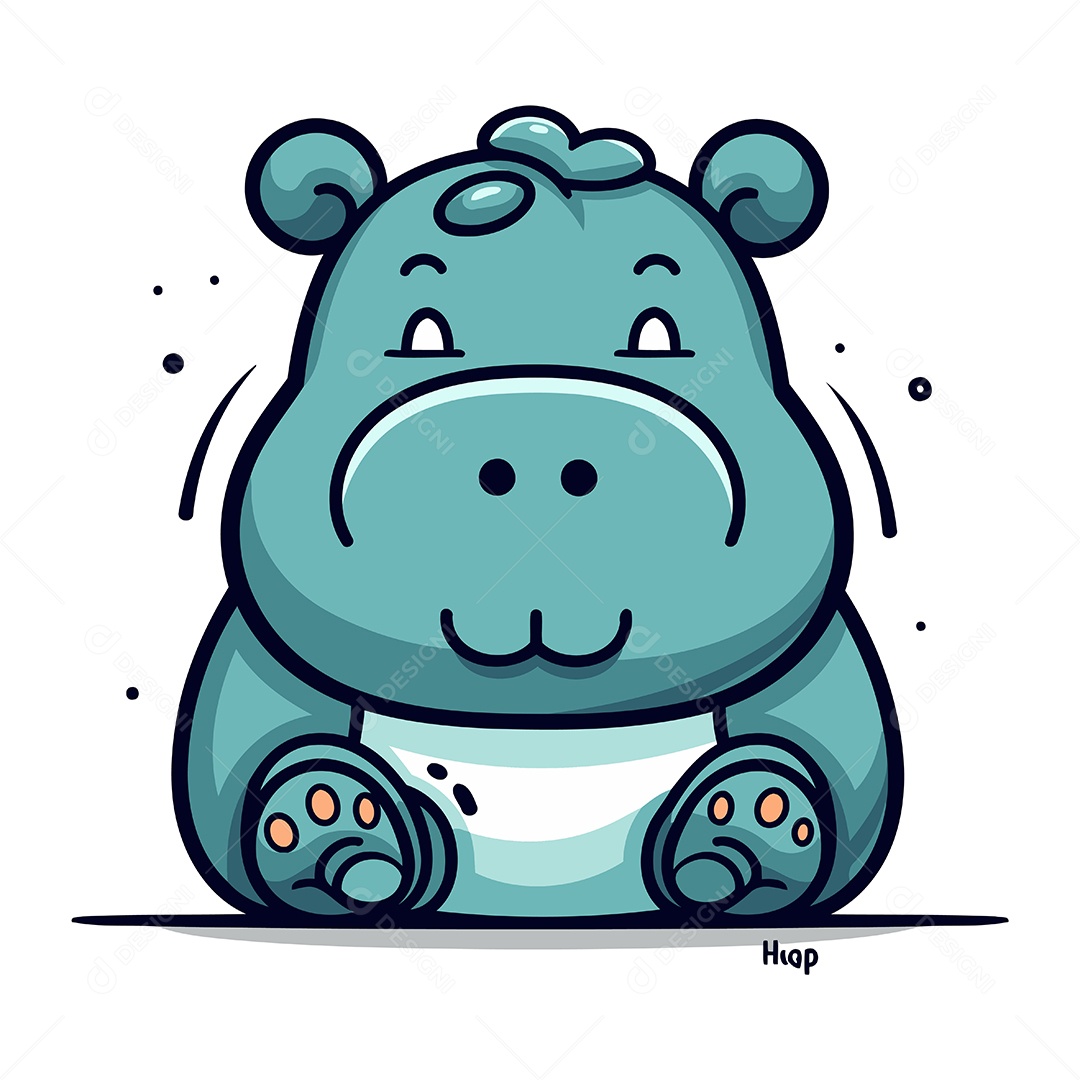 Hipopótamo Fofo de Desenho Animado Ilustração Vetor EPS