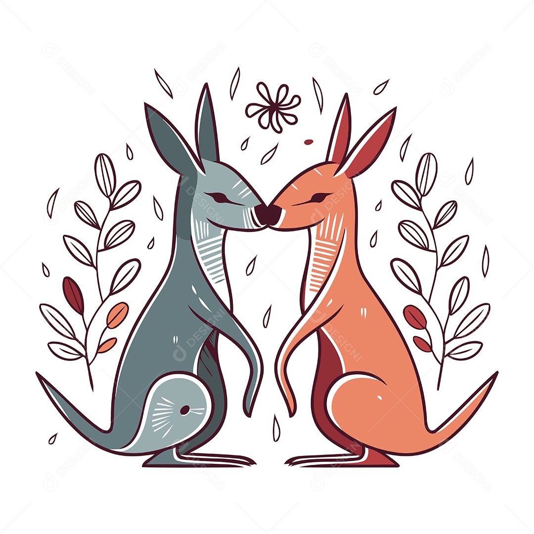 Casal de Cangurus Desenho Animado Ilustração Vetor EPS