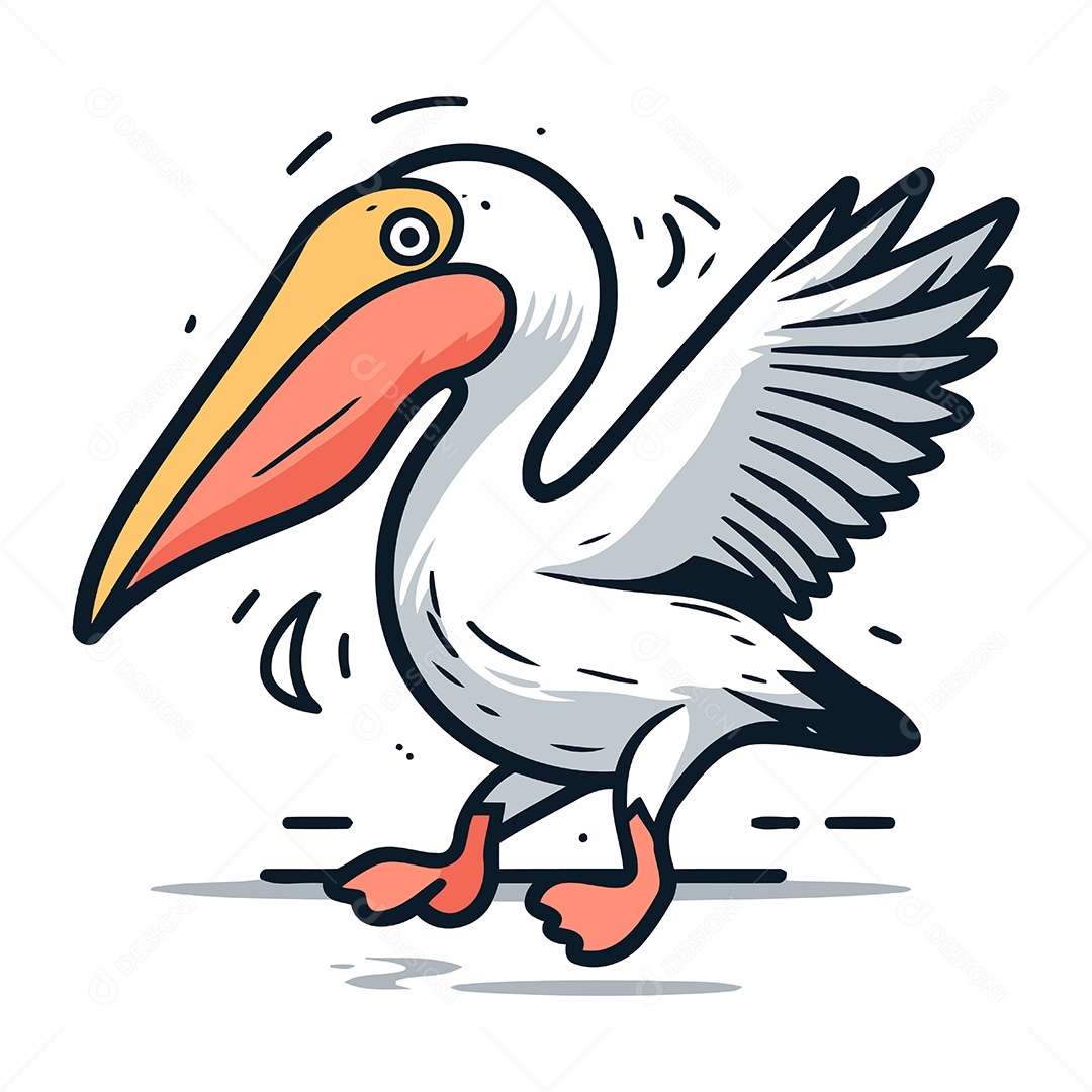 Pelicano de Desenho Animado Ilustração Vetor EPS