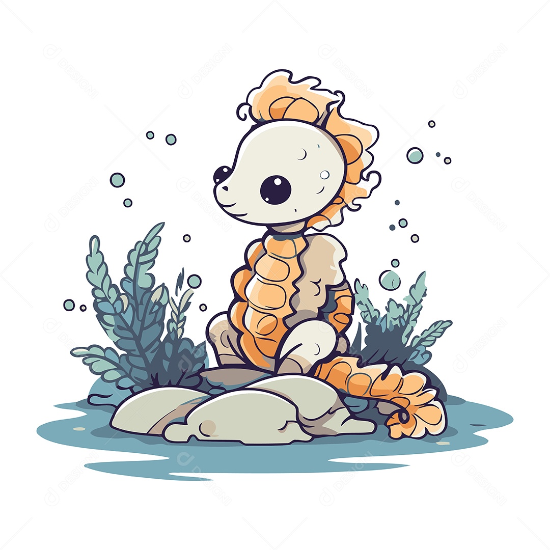 Cavalo Marinho de Desenho Animado Ilustração Vetor EPS