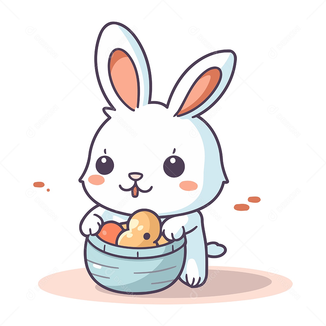 Coelho Branco Fofo com Cesta Ilustração Vetor EPS