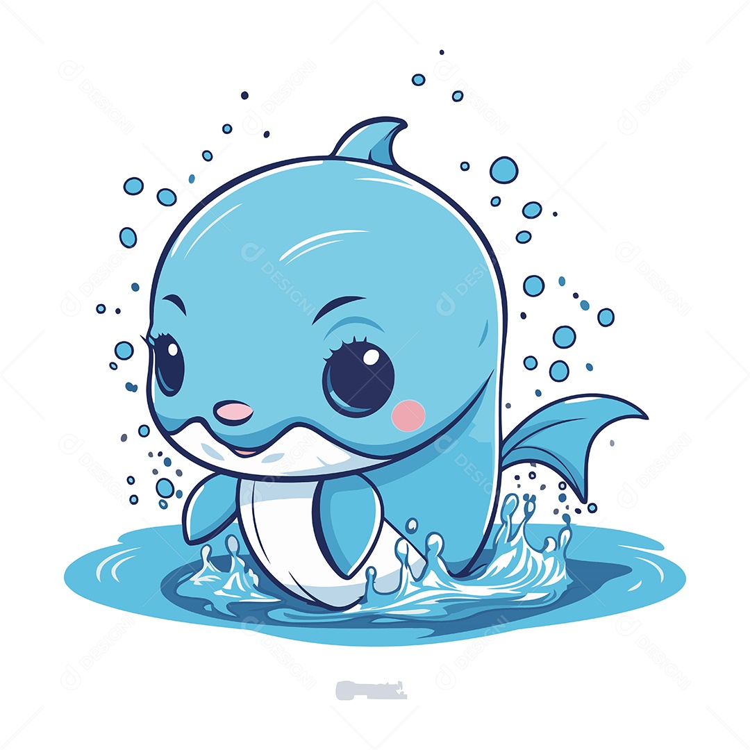 Filhote de Baleia Azul Desenho Animado Ilustração Vetor EPS