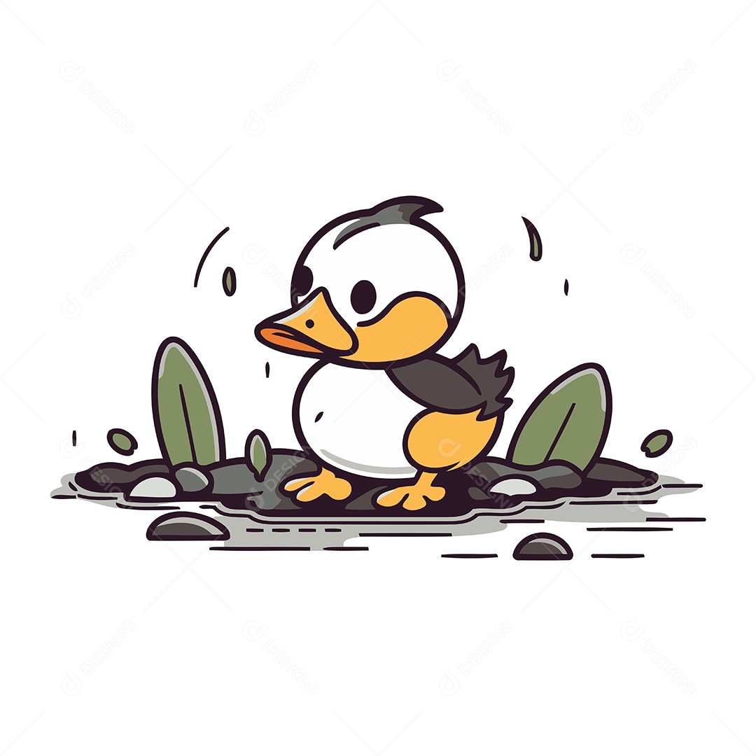 Pato Fofo de Desenho Animado Ilustração Vetor EPS