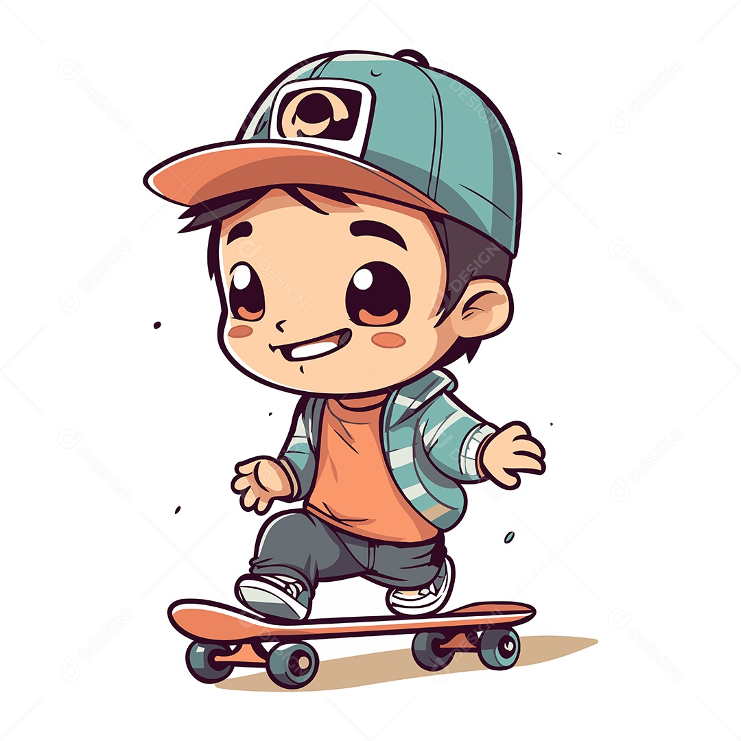 Menino Fofo Andando de Skate Ilustração Vetor EPS