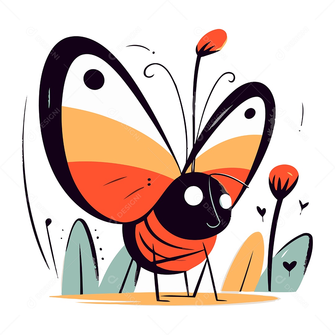 Borboleta de Desenho Animado Ilustração Vetor EPS