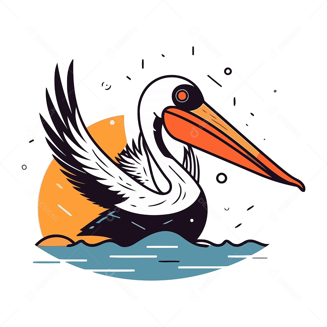 Pelicano de Desenho Animado Ilustração Vetor EPS