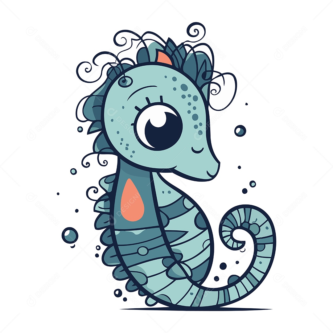 Cavalo Marinho de Desenho Animado Ilustração Vetor EPS